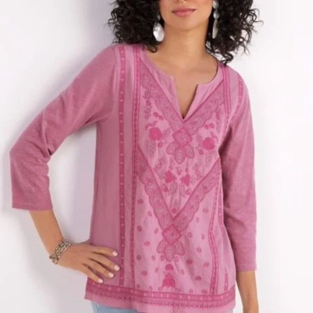 Soft Surroundings Coconut Dreams Mellow Mauve Embroidered Tunic Top M